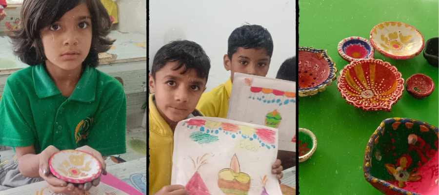 Little Hands Bright Diwali Rangoli and Diya Decoration in Selaqui
